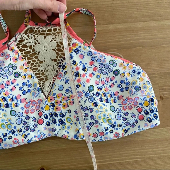 Vera Bradley Coral Floral Print Harper High-Neck Reversible Bikini Top L 12-14 - Picture 14 of 16